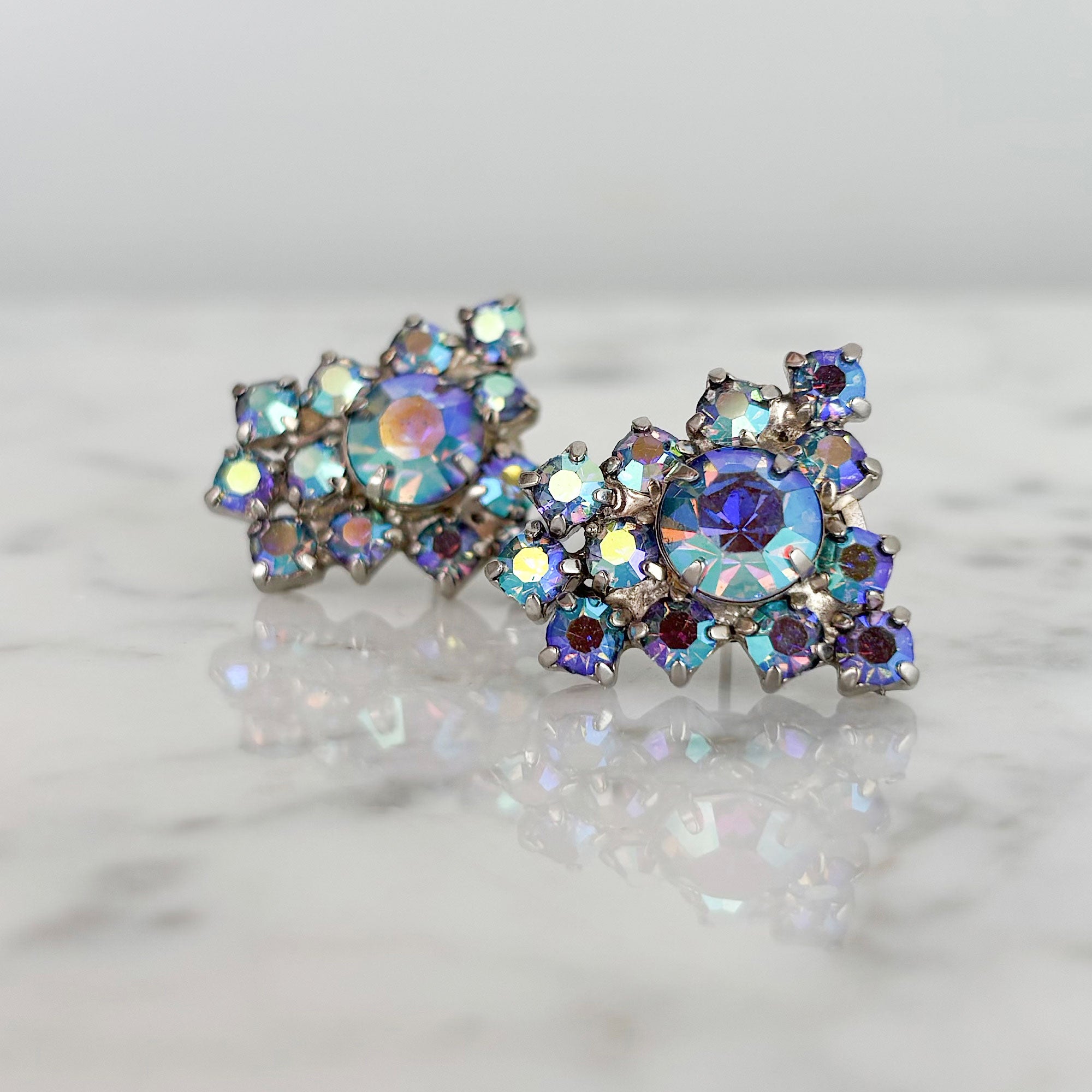 EMERY vintage blue aurora borealis rhinestone stud earrings - 