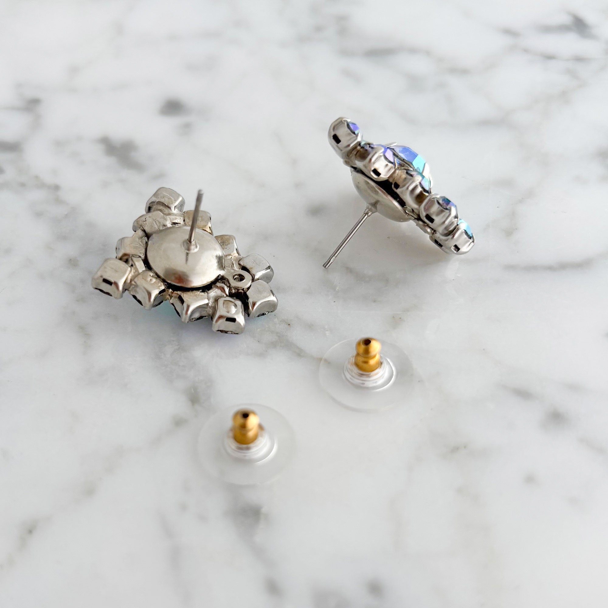 EMERY vintage blue aurora borealis rhinestone stud earrings - 