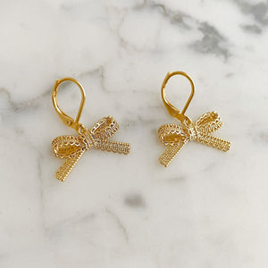 ENZO 18kt gold plated lace bow earrings-GREEN BIJOU