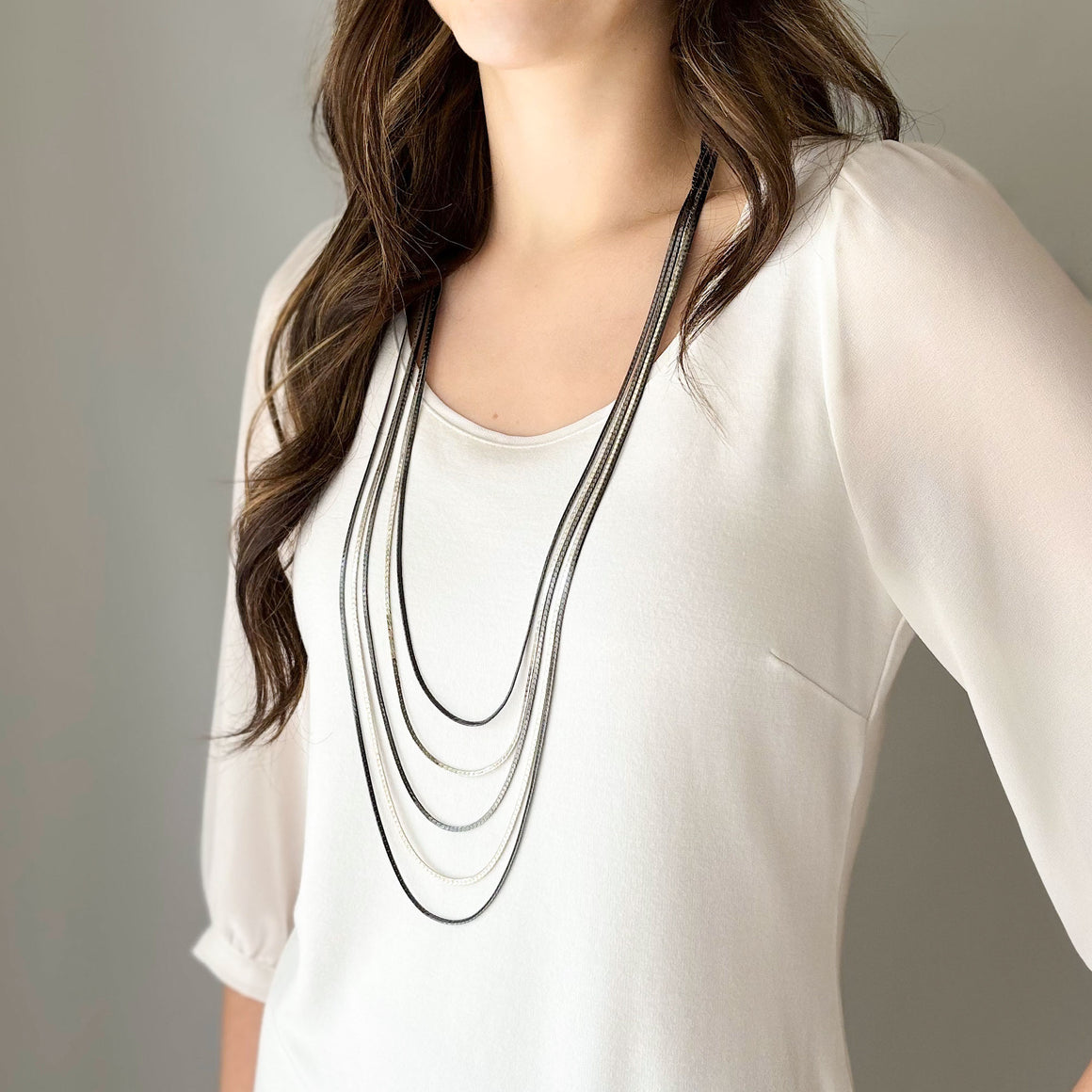 ERIKA layered herringbone necklace-GREEN BIJOU