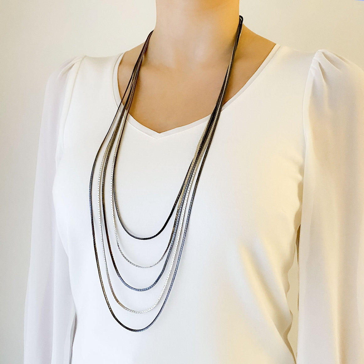 ERIKA layered herringbone necklace-GREEN BIJOU