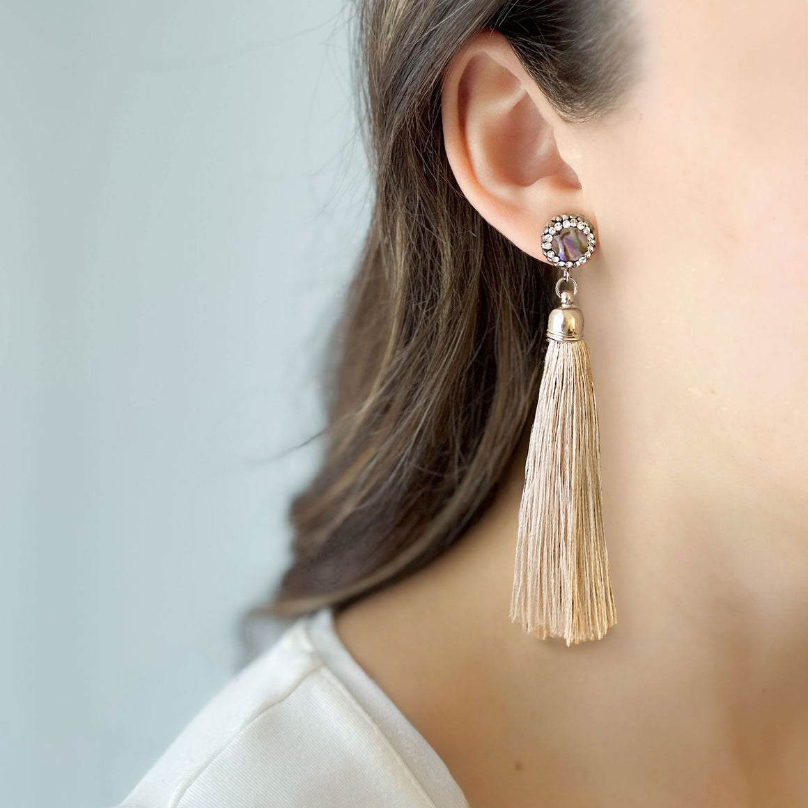 ESSIE champagne tassel stud earrings-GREEN BIJOU