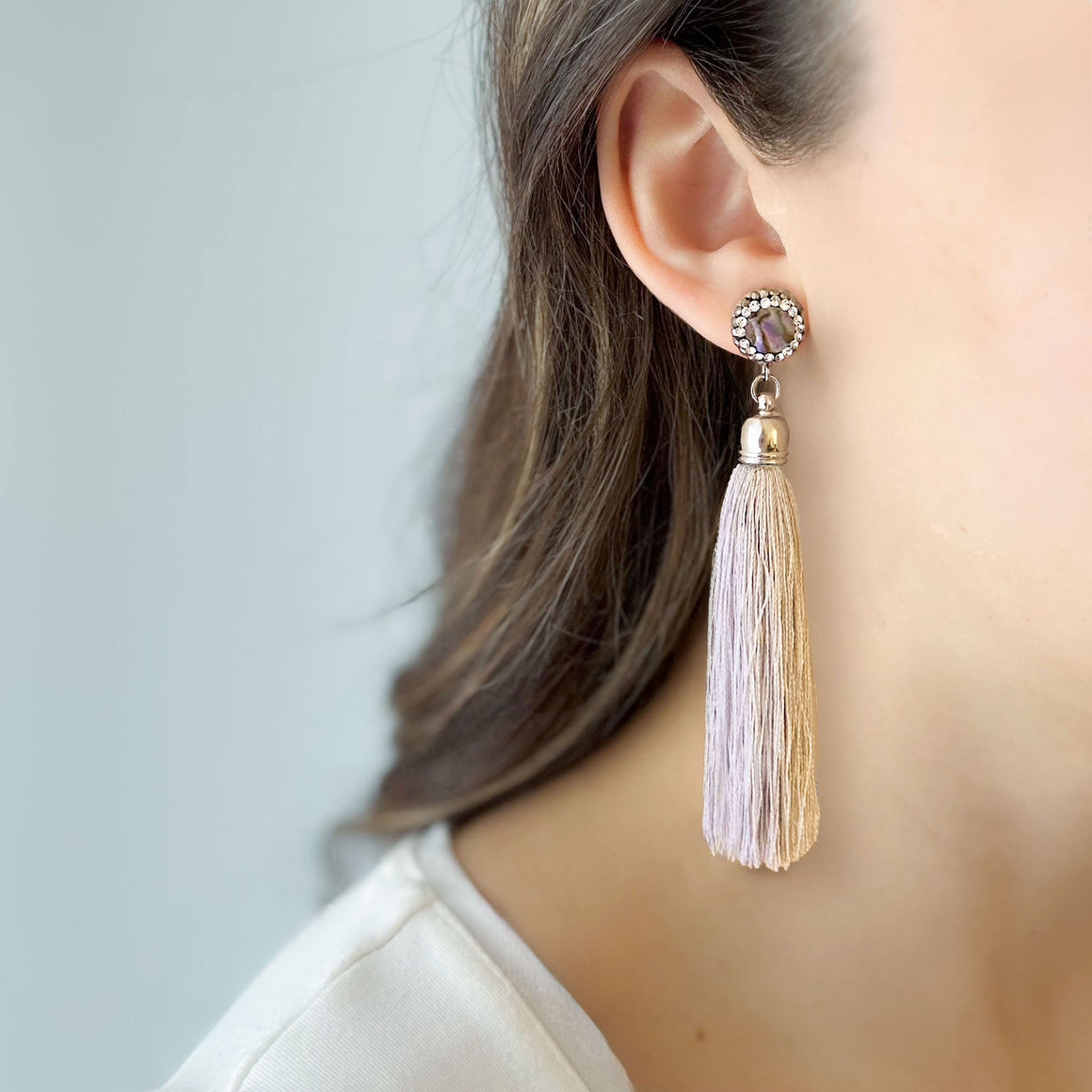 ESSIE grey tassel stud earrings-GREEN BIJOU