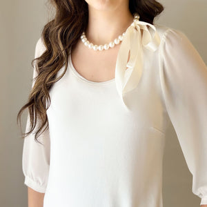 FATIMA ivory pearl ribbon tie necklace (more colours available) - 