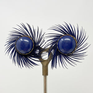 FIFI antique navy pinwheel clip earrings - 