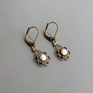 FINN Art Nouveau bronze filigree grey pearl drop earrings - 