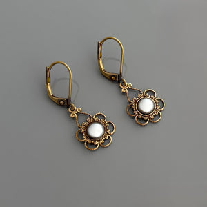 FINN Art Nouveau bronze filigree grey pearl drop earrings - 