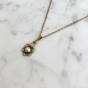 FINN Art Nouveau bronze filigree grey pearl pendant necklace - 