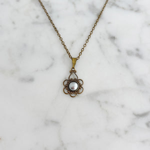 FINN Art Nouveau bronze filigree grey pearl pendant necklace-GREEN BIJOU