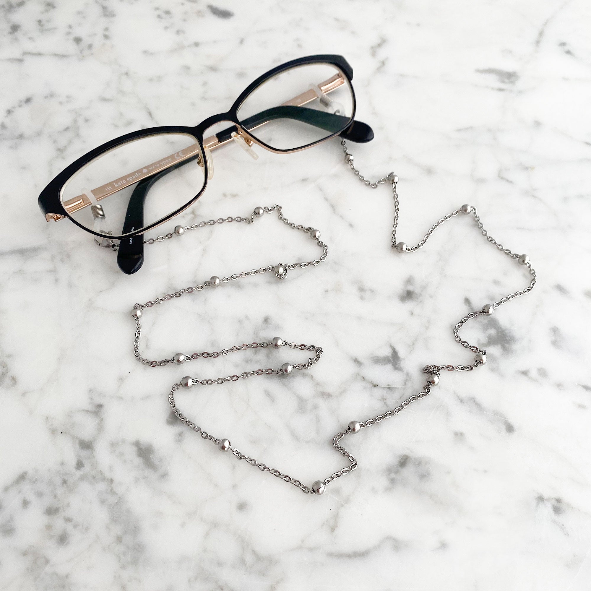 FRANCIE silver necklace, mask, eyeglass chain-GREEN BIJOU