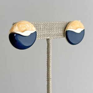 FULLER 1980s navy and goldenrod enamel circle stud earrings - 