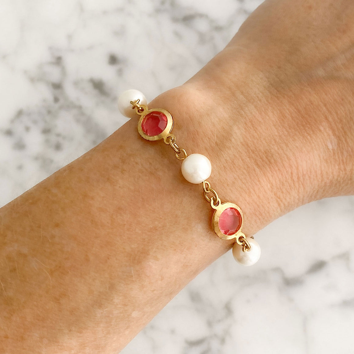 FULTON pearl and pink crystal bracelet-GREEN BIJOU