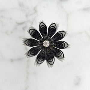 GALAXIE vintage grey black laser cut flower adjustable ring - 