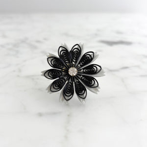 GALAXIE vintage grey black laser cut flower adjustable ring - 