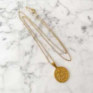 GARRETT Coat of Arms gold coin long pendant necklace - 