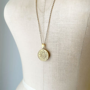 GARRETT Coat of Arms gold coin long pendant necklace - 