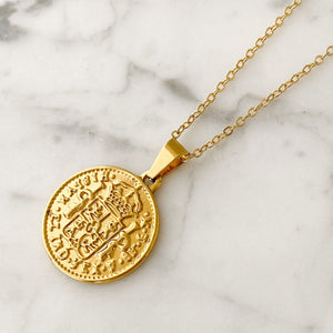 GARRETT Coat of Arms gold coin long pendant necklace - 