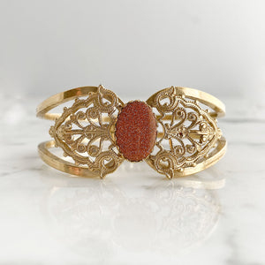 GARVEY vintage gold filigree and sparkle clamper bangle-GREEN BIJOU