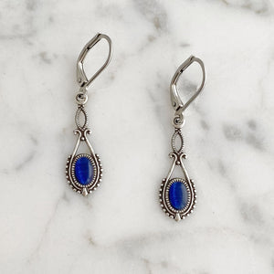 GAVIN silver and blue cat eye earrings - 