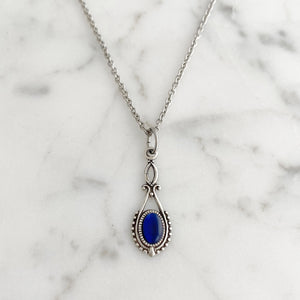 GAVIN silver and blue cat eye pendant - 