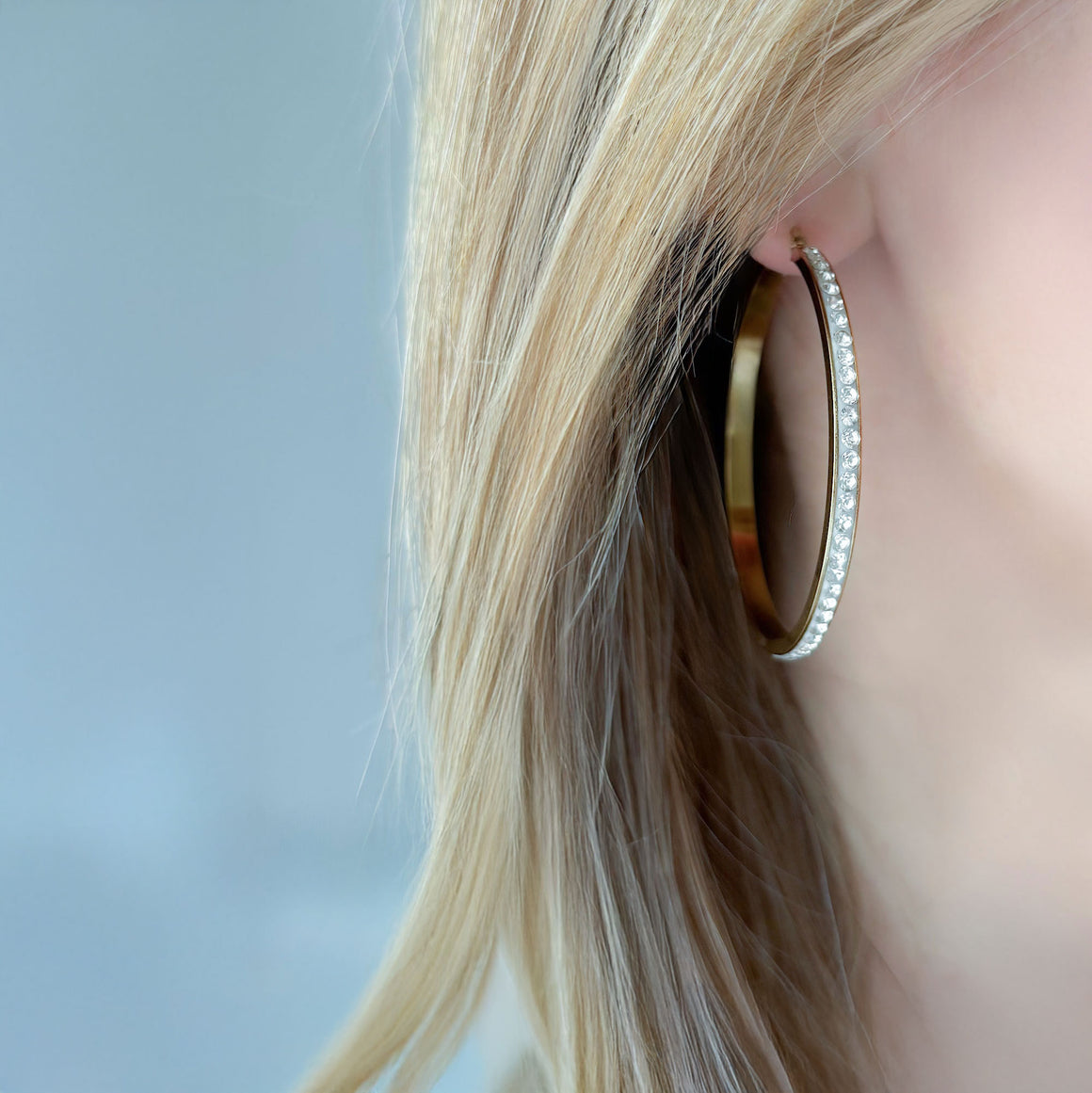 GERTIE rhinestone encrusted gold tone surgical steel hoops-GREEN BIJOU