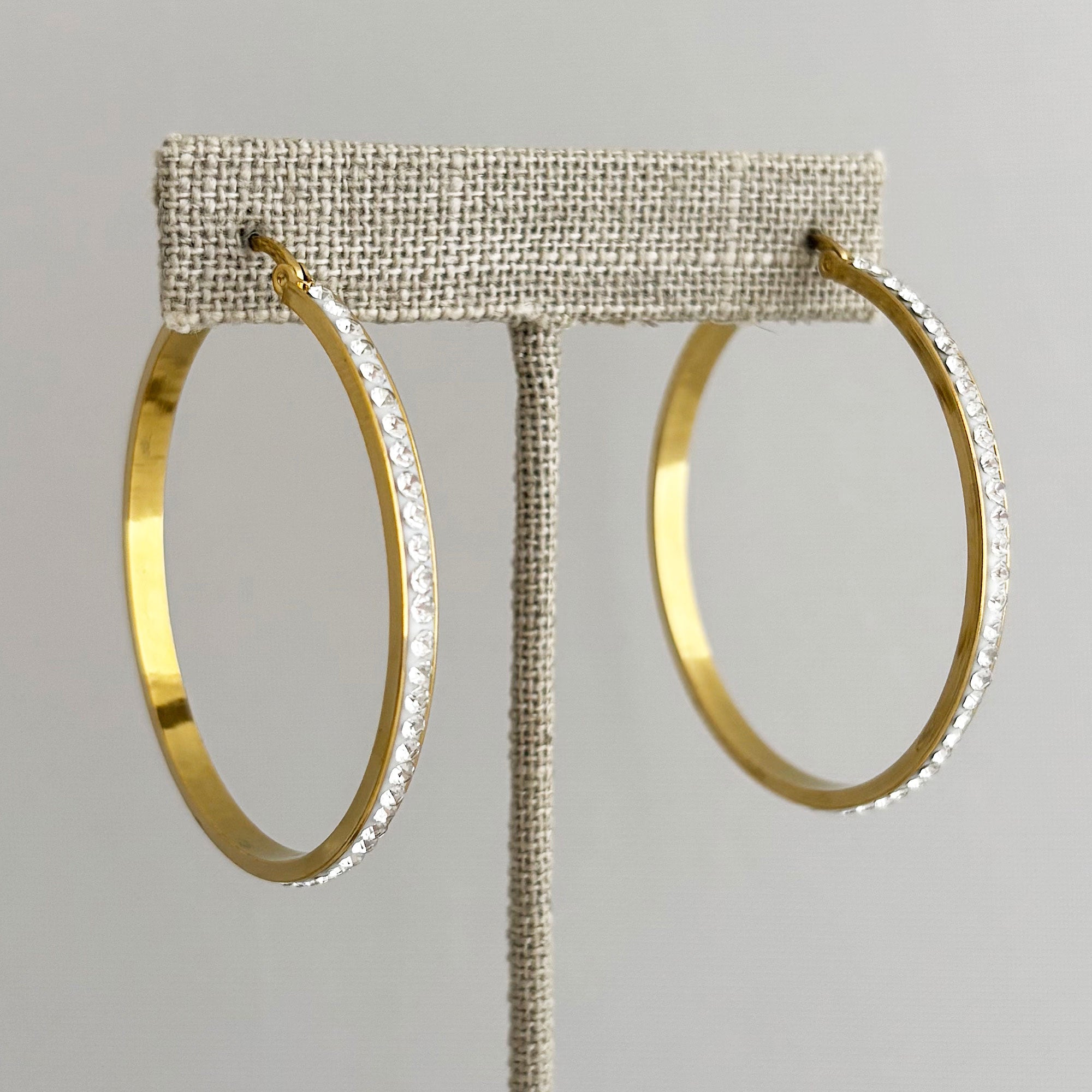 GERTIE rhinestone encrusted gold tone surgical steel hoops-GREEN BIJOU