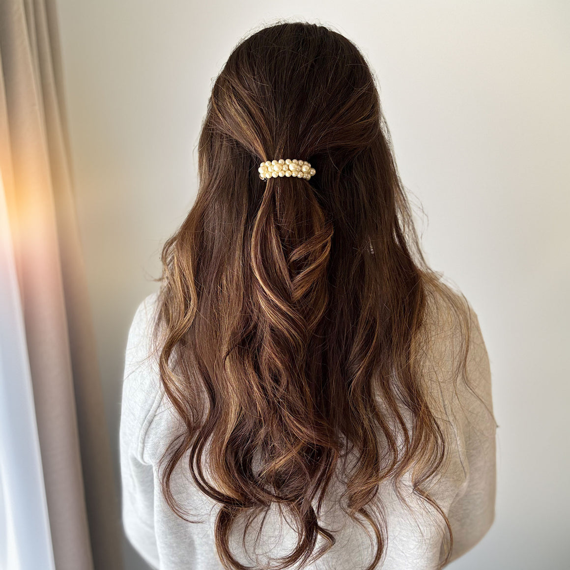 GERVAIS vintage 1980s wide opening cream pearl barrette-GREEN BIJOU