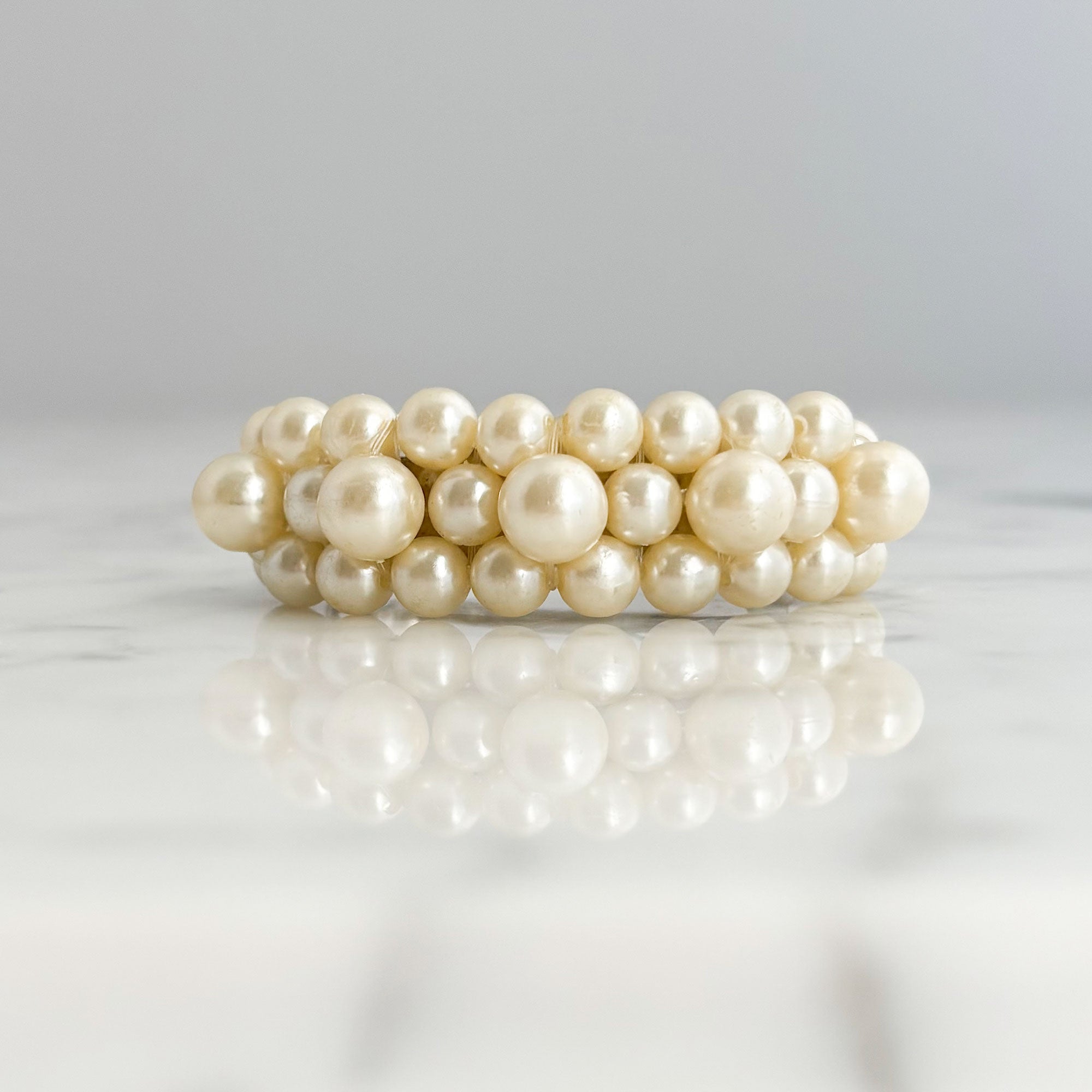 GERVAIS vintage 1980s wide opening cream pearl barrette-GREEN BIJOU