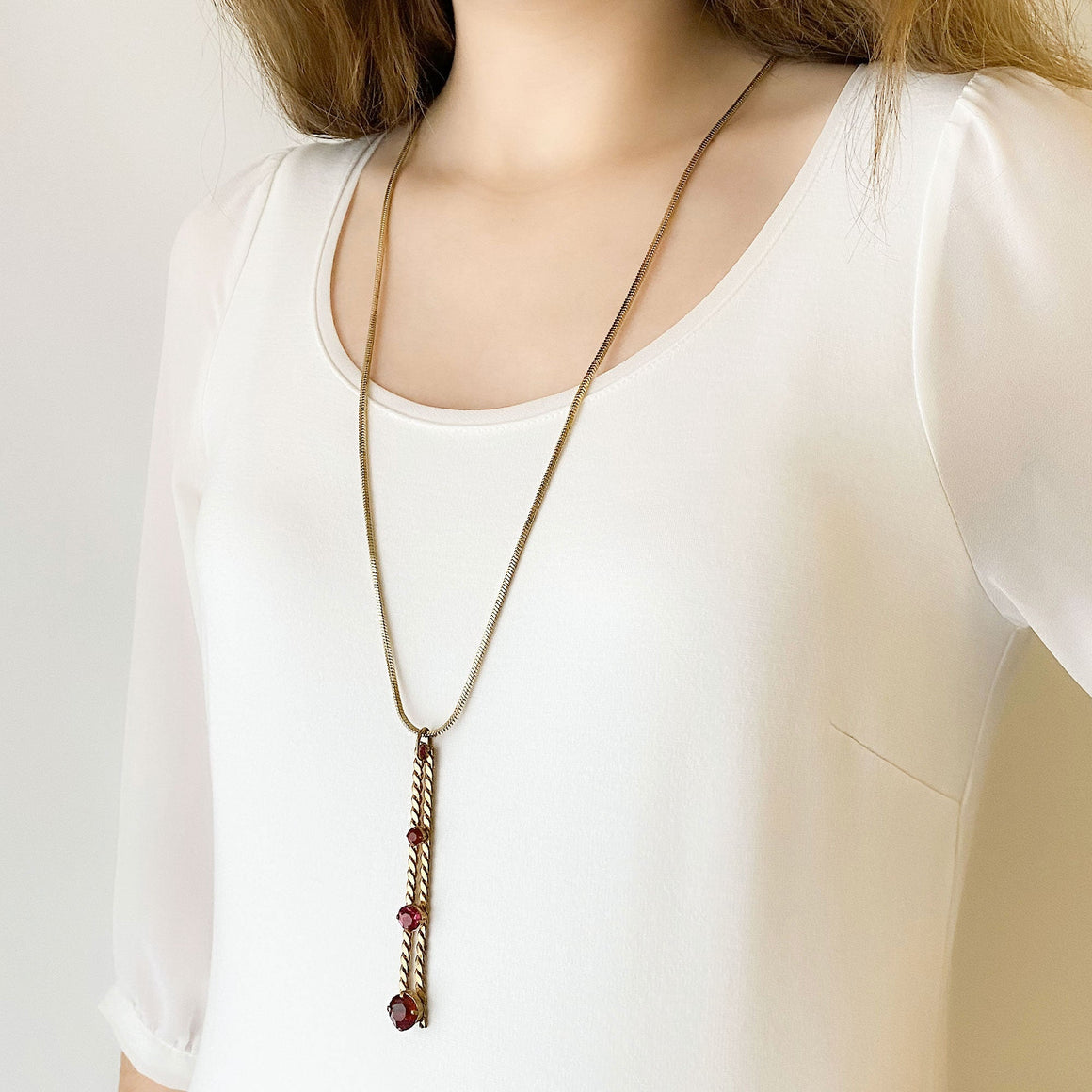 GIANNI vintage Italian pink and red crystal pendant necklace-GREEN BIJOU