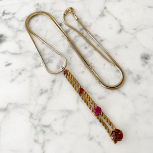 GIANNI vintage Italian pink and red crystal pendant necklace - 