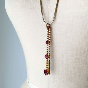 GIANNI vintage Italian pink and red crystal pendant necklace - 