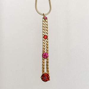 GIANNI vintage Italian pink and red crystal pendant necklace - 
