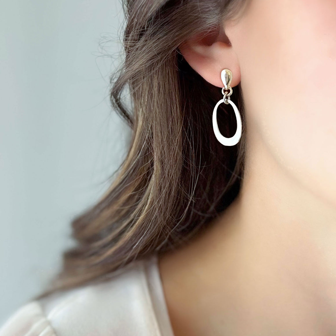 GIDGET sterling hoop drop studs-GREEN BIJOU