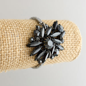 GISELLA silver expansion watch band black floral bracelet - 