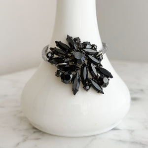GISELLA silver expansion watch band black floral bracelet - 