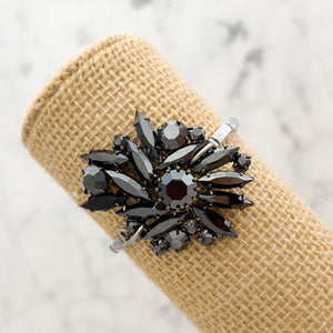GISELLA silver expansion watch band black floral bracelet - 