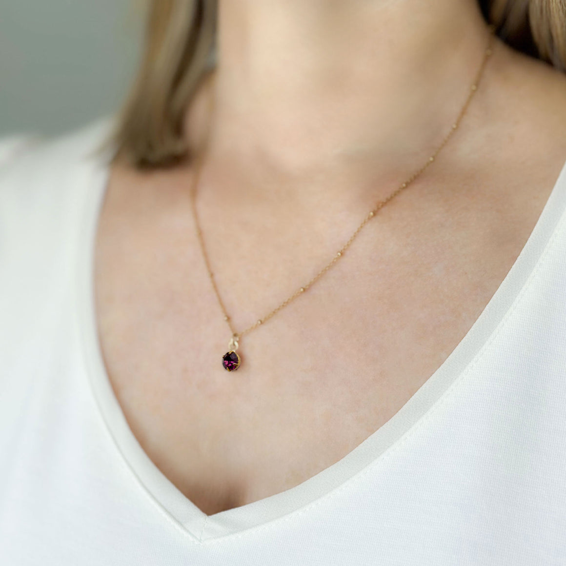 GODIVA vintage amethyst crystal drop on gold satellite chain-GREEN BIJOU