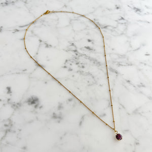 GODIVA vintage amethyst crystal drop on gold satellite chain - 