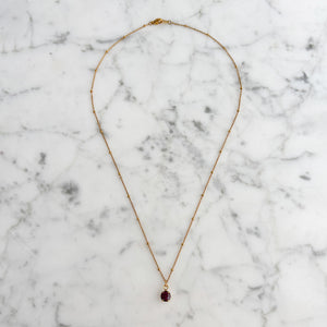 GODIVA vintage amethyst crystal drop on gold satellite chain - 