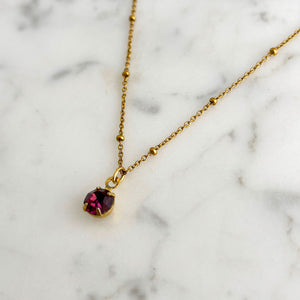 GODIVA vintage amethyst crystal drop on gold satellite chain - 