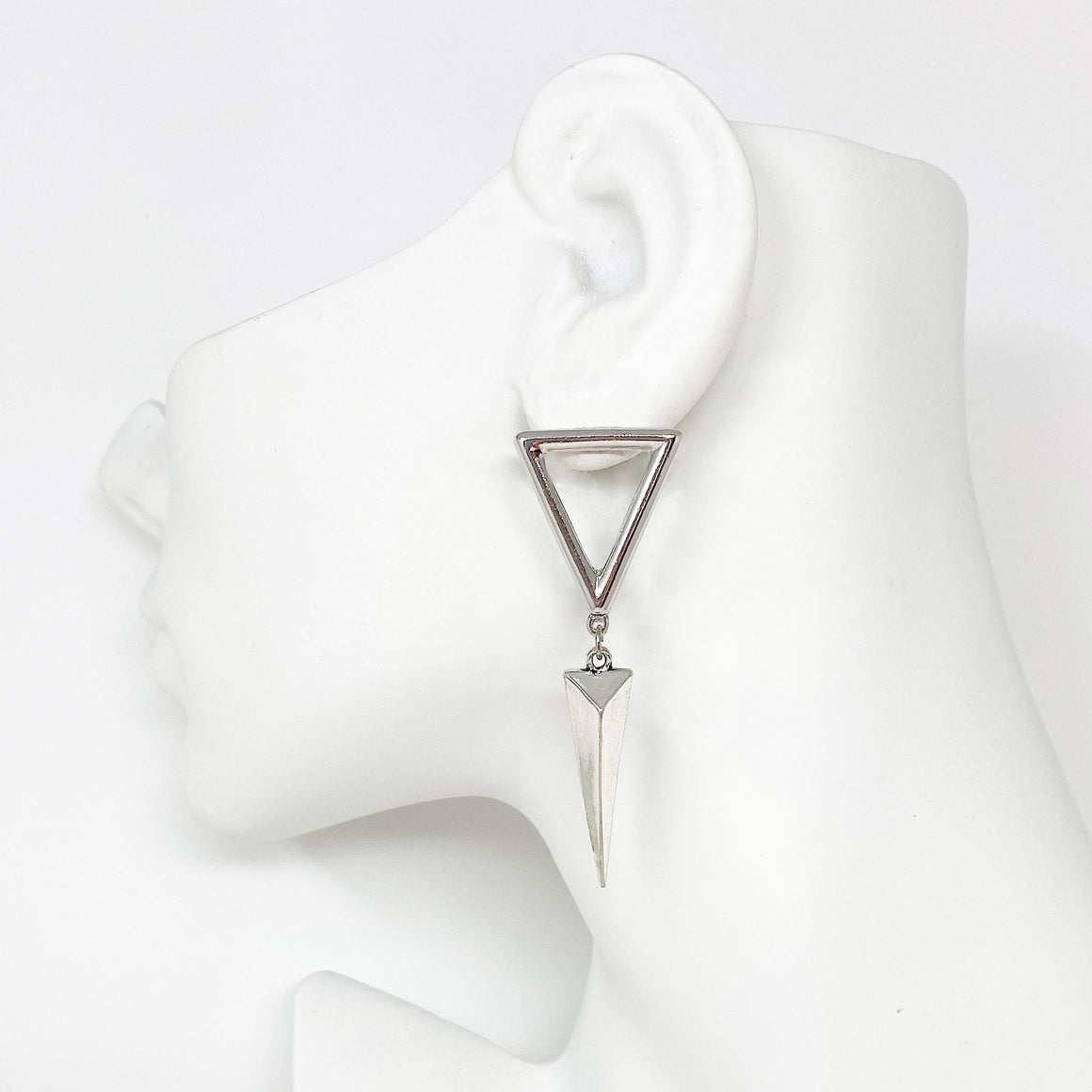GRAHAM silver triangle drop studs-GREEN BIJOU