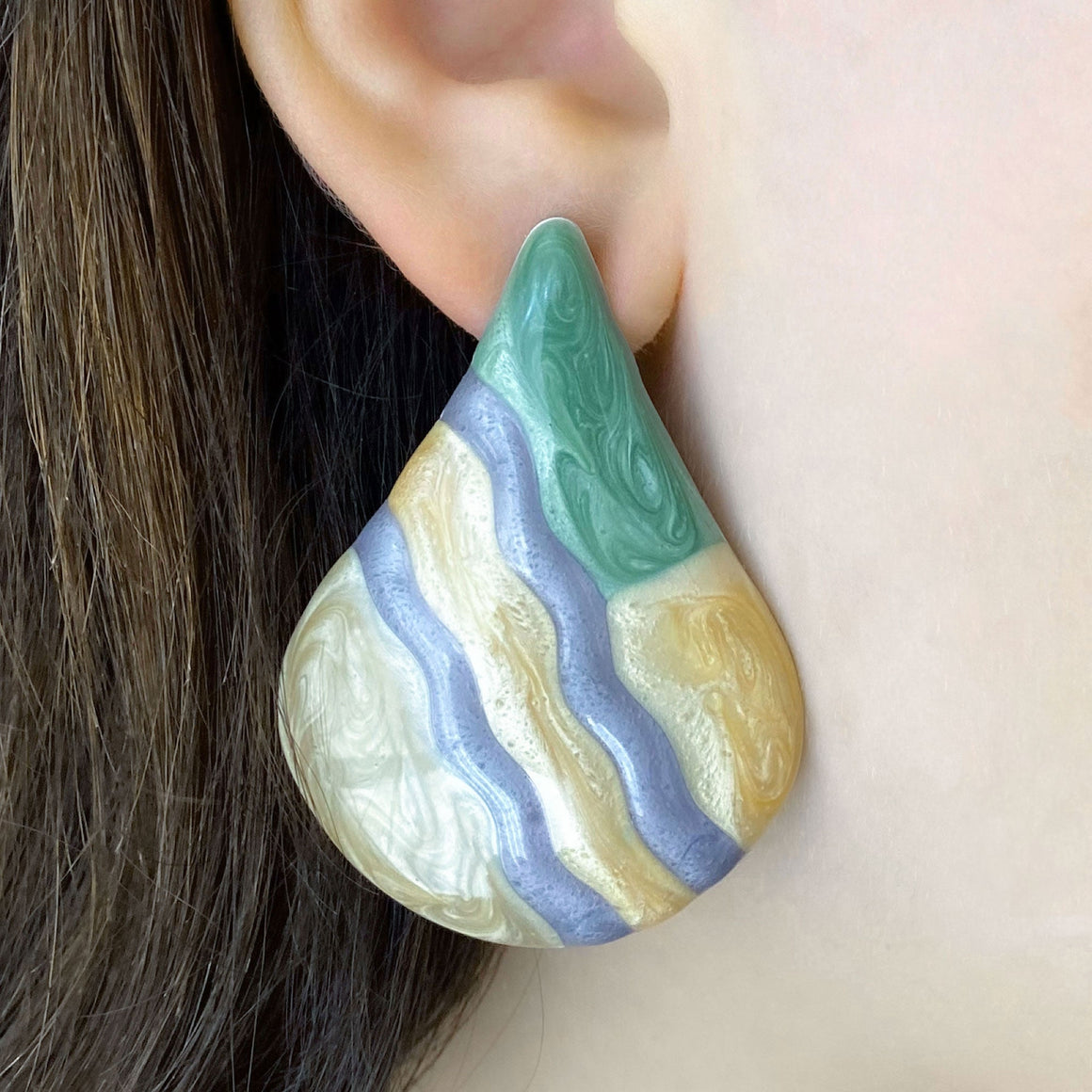 GRAYSON vintage multi coloured enamel teardrop stud earrings-GREEN BIJOU