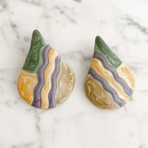 GRAYSON vintage multi coloured enamel teardrop stud earrings-GREEN BIJOU