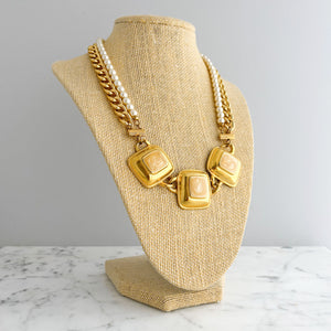 HALINA vintage gold swirl pendant and pearl collar necklace - 