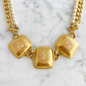 HALINA vintage gold swirl pendant and pearl collar necklace - 