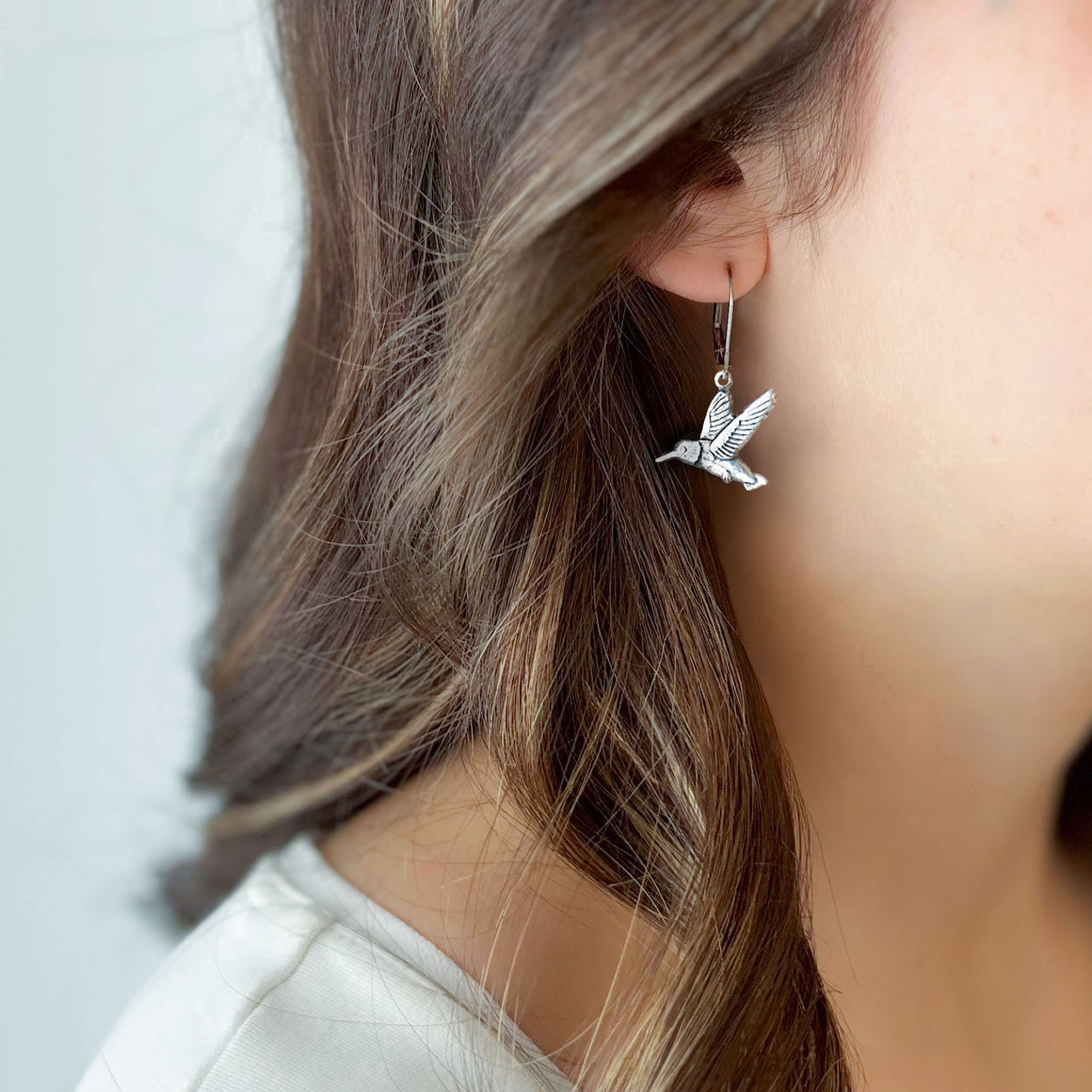 HANNAH oxidized silver hummingbird earrings-GREEN BIJOU