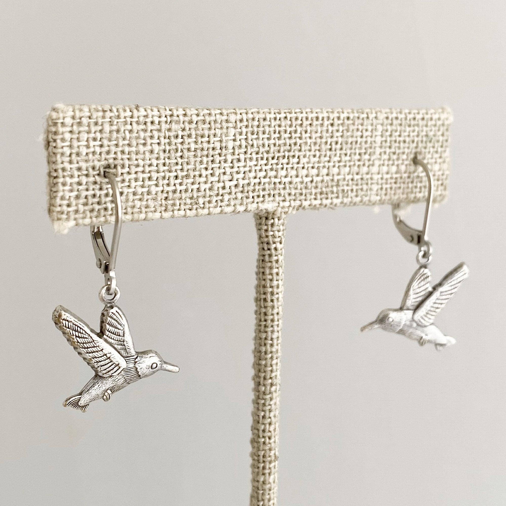 HANNAH oxidized silver hummingbird earrings-GREEN BIJOU