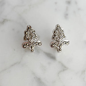 HARRINGTON Art Nouveau silver tone marcasite clip earrings - 