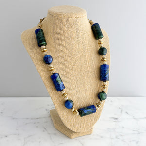 HASSIE vintage gold Monet blue green marbled bead necklace - 