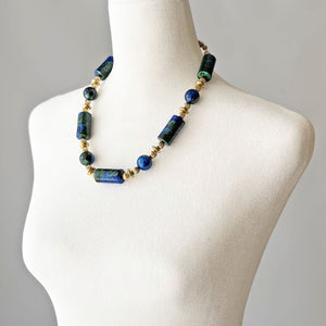 HASSIE vintage gold Monet blue green marbled bead necklace - 